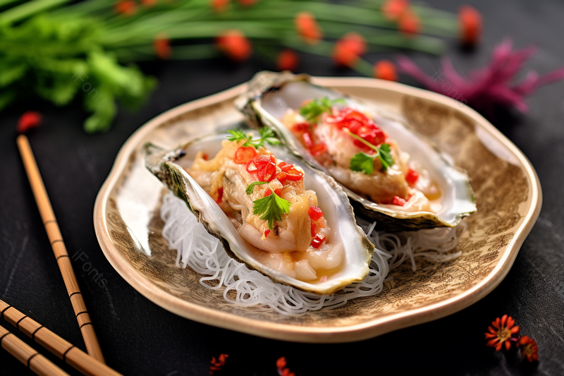 一盘香辣蒜蓉粉丝烤生蚝美食美味海鲜,高清,摄影图,摄影图片,图片大全,摄影图免费下载